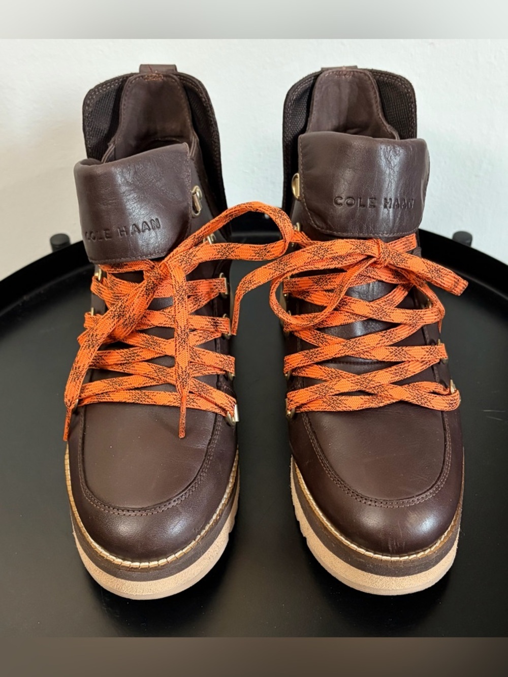 Cole Haan Grand Explore Brown Leather Lace-Up Platform Boot with Orange Laces - Picture 2 of 11